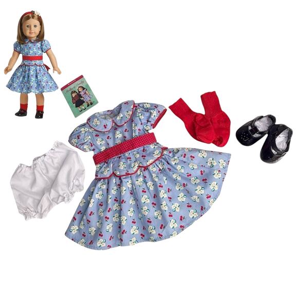 American Girl Emily Meet Outfit Cherry Dress Shoes Socks Bloomer Panties Cards - Picture 6 of 7